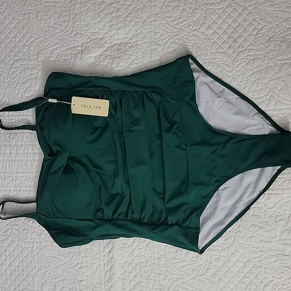 Rouche Tummy Control Retro Push-up Elegant Green One-Piece Swimsuit Plus XXL - Picture 2 of 14